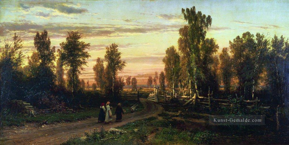 Abend 1871 klassische Landschaft Ivan Ivanovich Bäume Ölgemälde